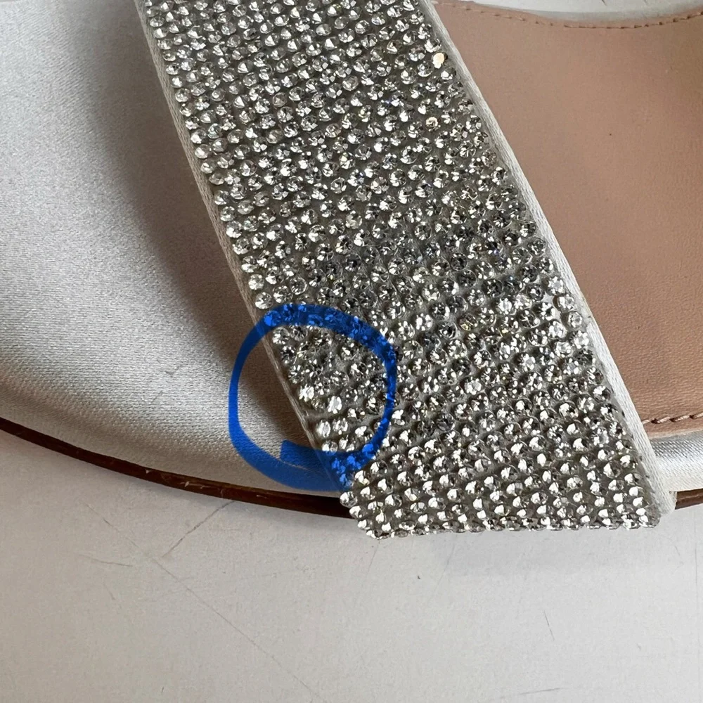 •COLE HAAN•‎ Josie Wedge Ankle Strap Sandal Heel Size 9.5B Gray Satin Crystals